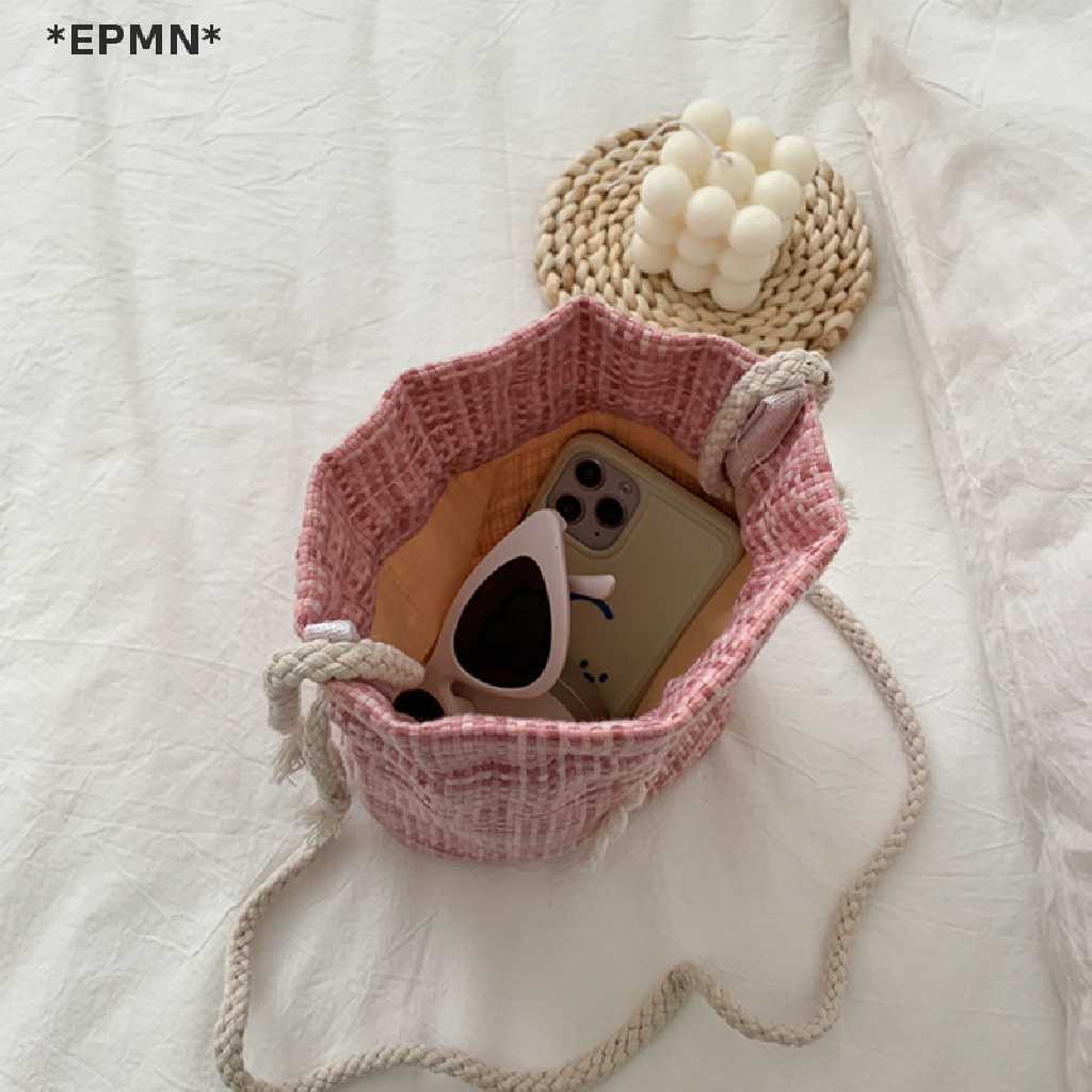 Epmn Small Shoulder Bags Women Drawstring Straw Beach Bags Sun Flower Daisy Bags Hot Sell