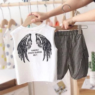 ชุดเด็กแฟชั่นผู้ชายผู้หญิง🌈 2 ชิ้น เสื้อกล้าม + กางเกง สไตล์เกาหลี เนื้อผ้าดี 78cm-103cm(8เดือน -4 ปี) PFS0053