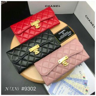 🎉CHANEL หนังเเท้ กระเป๋าสตางค์ 2พับ ซับเเดงอะไหร่ทอง🎉