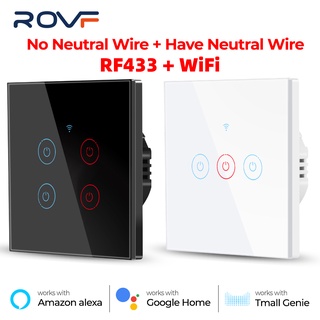 Rovf Tuya สวิตช์ไฟอัจฉริยะ Wifi ติดผนัง (ไม่มีเป็นกลาง) Wifi RF433