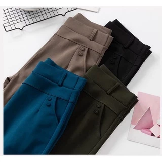 👍กางเกงใส่ทำงาน (ไม่ต้องรีด) ​สีดำขายาวผู้หญิงสาวอวบอ้วน กางเกงผ้ายืดเกาหลีผ้าหนานุ่ม เอว40สะโพก48 ใส่ได้​ พร้อมส่ง