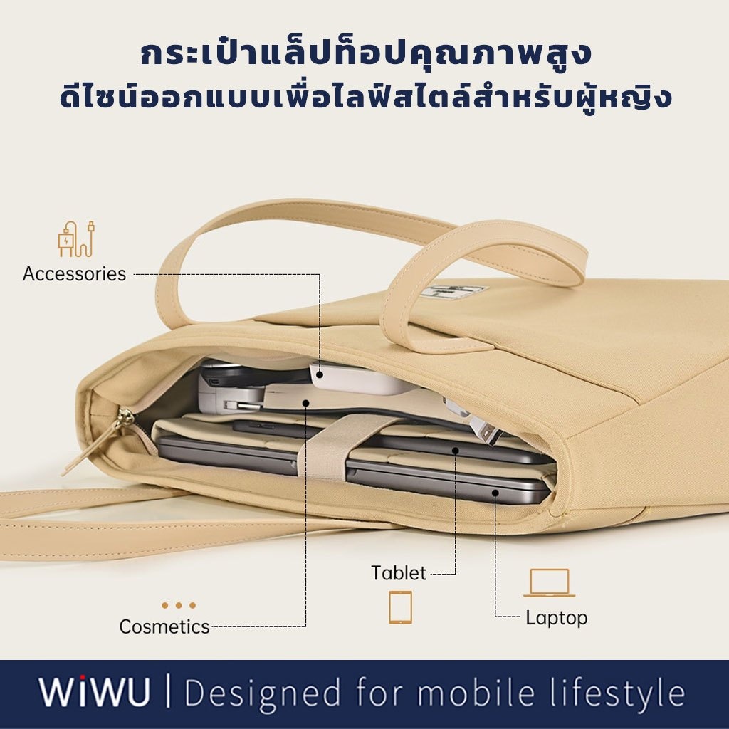 WiWU กระเป๋าใส่โน๊ตบุ๊ค สไตล์กระเป๋าถือ กระเป๋าสะพายข้างผู้หญิง มีสายสะพาย  Ora Tote