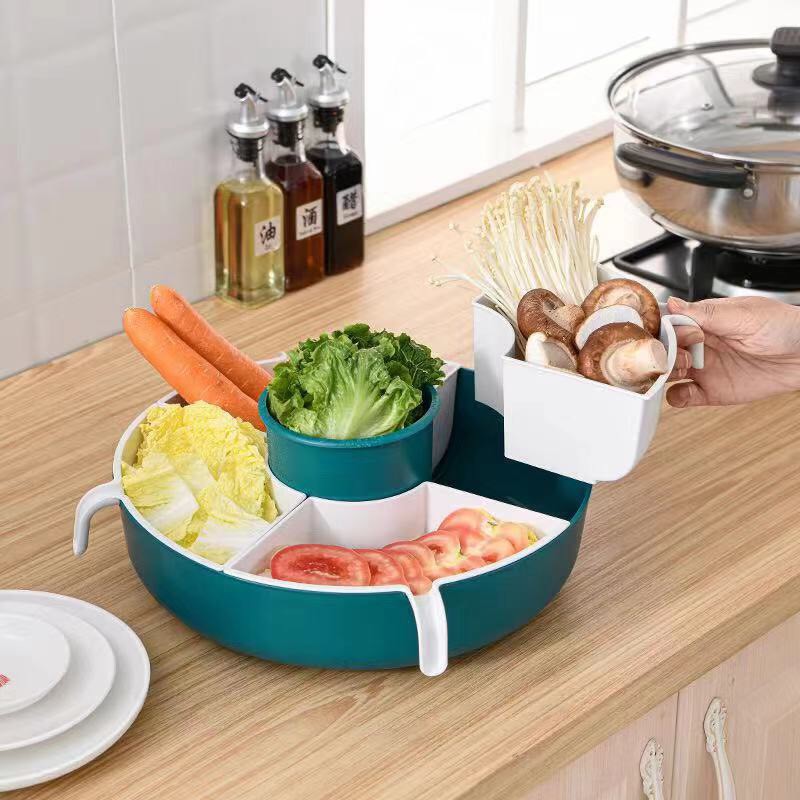 ใหญ่พิเศษ กะละมังล้างผัก ตะกร้าใส่ผัก แยกช่องใส่ผักและอาหาร 5 ช่อง ใหญ่พิเศษ กะละมังใส่ผัก กะละมังล้างผัก  ตะแกรงล้างผัก