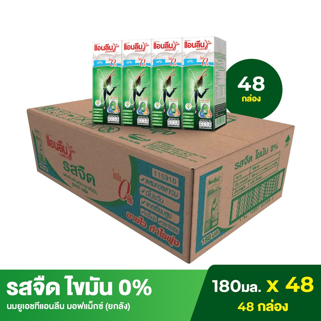 Anlene Movmax 0% Fat UHT Milk Plain 4x180ml (48 boxes) แอนลีน มอฟแม็กซ์ นมกล่องยูเอชทีแคลเซียมสูง รสจืด ไขมัน 0% ยกลัง 4