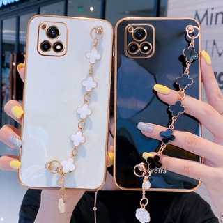 เคสโทรศัพท์มือถือชุบทอง แบบนิ่ม พร้อมสายคล้องมือ สําหรับ Vivo V20 SE V21 V21E V23 Pro V23E