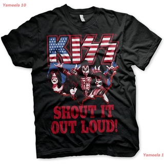 เสื้อยืดผ้าฝ้ายพิมพ์ลายขายดีKISS Officially Licensed Shout It Out Loud Mens T-Shirt (Black) คิส วงร็อค เสื้อพิมพ์ลาย เส