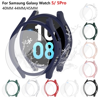 กระจกนิรภัย + เคส สําหรับ Samsung Galaxy Watch 5 40 มม. 44 มม. PC เคลือบด้าน รอบด้าน กันชน เคส สําหรับ Galaxy Watch5 Pro