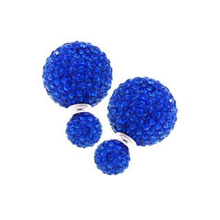 SILVER THAI  Pave ball earrings two-sided ball sapphire crystal silver ต่างหูแฟชั่นทรงกลมสีน้ำเงิน