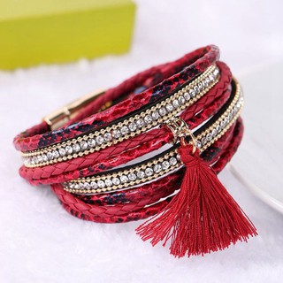 Bohemian style Multilayer Leather rhinestone crystal