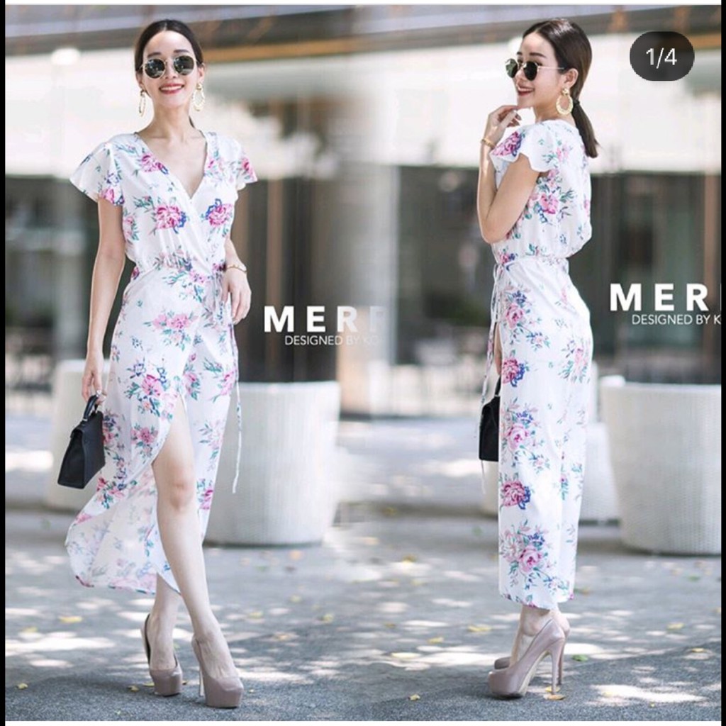 X777 B5 เดรสยาว  ของใหม่  Size M / Size Free เลื่อนได้ ยาว 51"