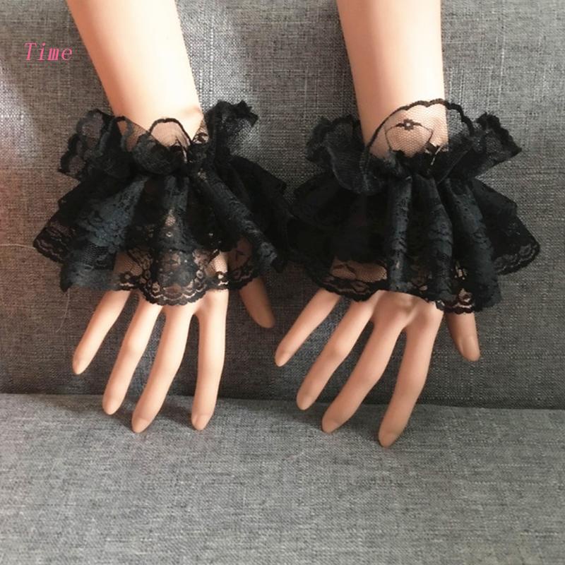 Time ลูกไม้ ลายดอกไม้ ชั้น ฮอร์น ข้อมือ ยืด ข้อมือ แขนปลอม โลลิต้า แต่งระบาย คอสเพลย์ ปาร์ตี้ เครื่องแต่งกาย สําหรับผู้หญิง