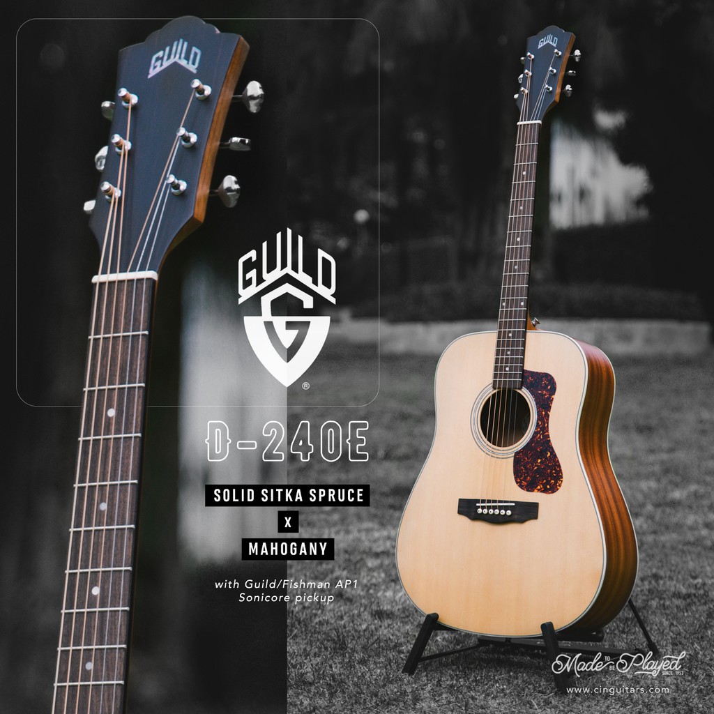 Guild D-240E กีตาร์โปร่งไฟฟ้า Top Solid (Sitka Spruce / Mahogany) พร้อมกระเป๋า