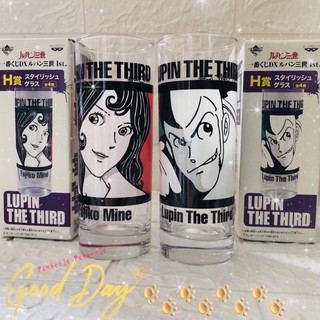 แก้วใสทรงสูง Banpresto ลาย Lupin (ลูแปง) and Fujiko Japan มือสอง