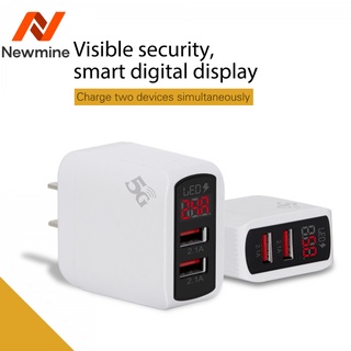 Newmine ที่ชาร์จโทรศัพท์มือถือจอแสดงผลดิจิตอล 2USB หัวชาร์จ US Smart Travel หลายพอร์ต