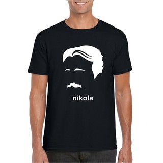 T-shirt  เสื้อยืด พิมพ์ลาย Nikola Tesla Hair And Moustache Silhoeutte ของขวัญ สําหรับผู้ชายS-5XL