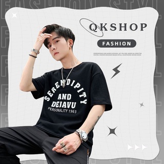 QKshop 💫เสื้อยืดแฟชั่น สีพื้น สกรีนลายอักษรนูนด้านหน้า แต่งตัวง่ายๆเข้ากับทั้งกางเกงขาสั้นและขายาว🔥🛍️👍🏻