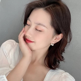 ต่างหูสตั๊ด รูปโบว์ ประดับมุก สไตล์เกาหลี สำหรับผู้หญิง