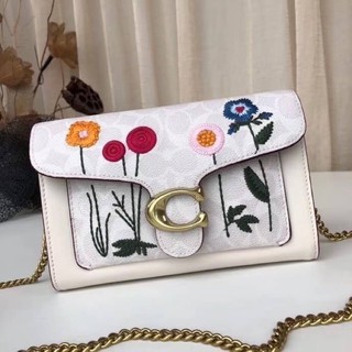 Coach Tabby Chain Clutch In Signature Canvas With Floral Embroidery