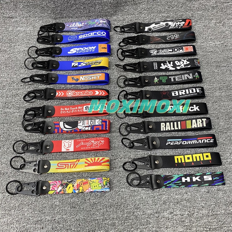 #HKS พวงกุญแจรถจักรยานยนต์ Keychain พวงกุญแจพิมพ์ดิจิตอล JDM MOMO RALLIART/Spc/SPOON/STI/Mugen/JDM