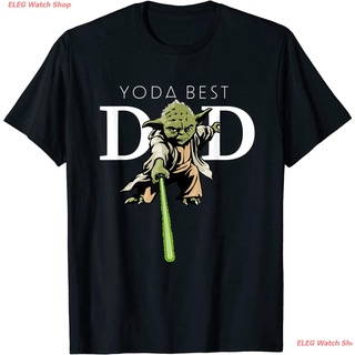 เสื้อยืดผู้ชายและผู้หญิง Star Wars Yoda Lightsaber Best Dad Fathers Day T-Shirt Mens Womens T-shirts