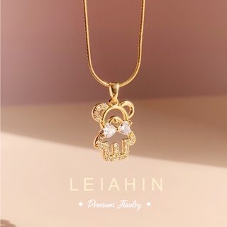 LEIAHIN สร้อยคอจี้หมีเพทายหมีเท็ดดี้สุดน่ารัก สร้อยสแตนเลสแท้ 100% สร้อยคอทองคำ 18k, เครื่องประดับแฟชั่นผู้หญิง