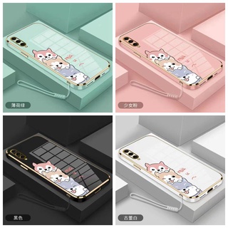 ปลอก Motorola E20 E7 E7 PLUS E7 POWER G30 G20 G50 G60 G8 G8 PLAY G8 POWER G40 Fusion G10 ขอบตรง 90° ไฟฟ้าการ์ตูน Shiba Inu เคสโทรศัพท์