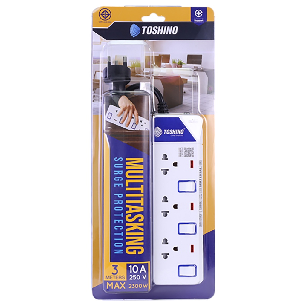 ปลั๊กไฟ รางปลั๊ก ปลั๊กพ่วง มอก. มีสวิตซ์แยก ยี่ห้อ Toshino มี 2/3/4/5/6 เต้าเสียบ สายยาว 3 เมตรและ 5 เมตร  ฟรีปลั๊กแปลง - รูปที่ 2