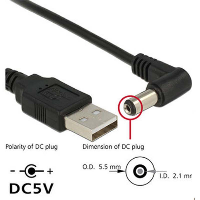 90 มุม PC แล็ปท็อป USB ชาย 5V DC 5.5 มม.x 2.1 มม.ขั้วต่อบาร์เรลสายไฟ