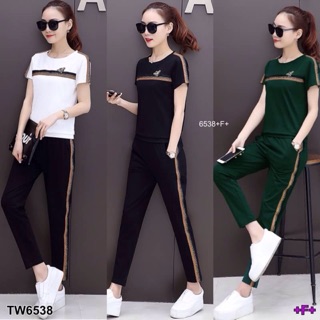 ชุดเซ็ตเสื้อแต่งแถบวิ้ง+กก.ขายาว