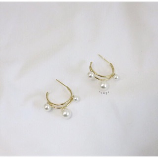 [พร้อมส่ง] ต่างหู double line gold loop with pearl 💫Silver 925 เงินแท้ ไม่แพ้ (ห่อของขวัญฟรี)