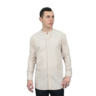 Han&amp;Co.Mandarin Stripe Long Sleeve-Beige เสื้อเชิ้ตคอจีนแขนยาวลายทางสีBeige(สีครีม)