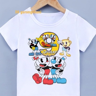 เสื้อยืด พิมพ์ลายการ์ตูน Cuphead ของขวัญวันเกิด สําหรับเด็กผู้หญิง ผู้ชาย 3 4 5 6 7 8 9 ปี