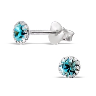 SILVER THAI 925Silver Many Claw Crystal Earring Stud (Aquamarine)เครื่องประดับเงินแท้ต่างหูคริสตัลฟันปลาแบบก