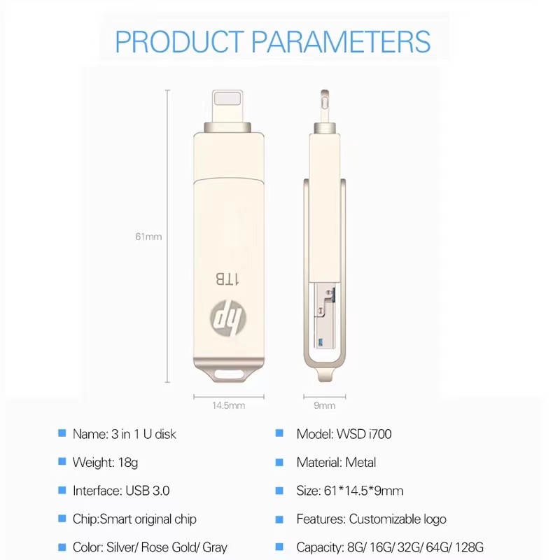 Hp แฟลชไดรฟ์ OTG โลหะ USB 1TB 32GB OTG แฟลชไดรฟ์ USB 3.0 สําหรับ ios/Android