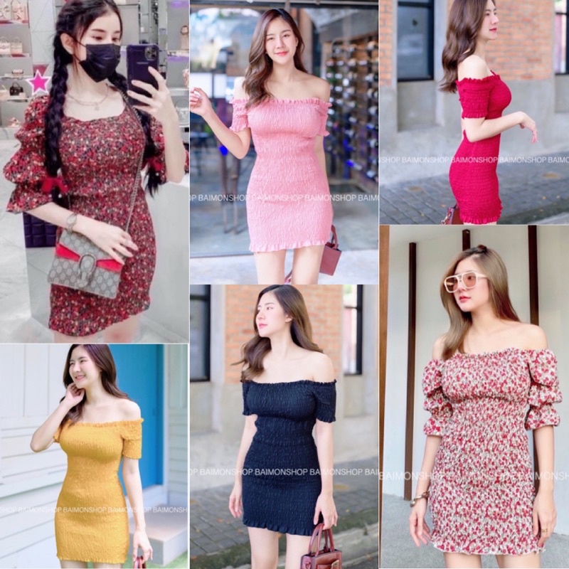 aimorn_shop เดรสสม็อค ลายดอกน่ารักมาก ใส่แล้วแอบเซ็กซี่หน่อยๆ งานนิ่มใส่สบายมากๆ