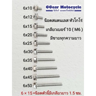 น็อตหัวโกโร่ น็อตเลสหัวโกโร่ เบอ10 (6M) (ราคา ต่อ 1 ตัว) น็อตชุดสี น็อตเลส