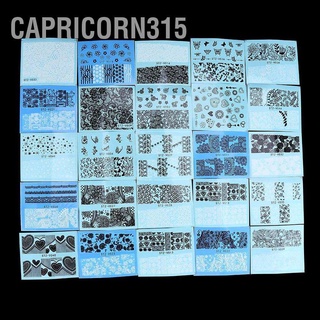 Capricorn315 สติกเกอร์ลูกไม้ ลายดอกไม้ สีขาว สีดํา สําหรับตกแต่งเล็บ 48 แผ่น