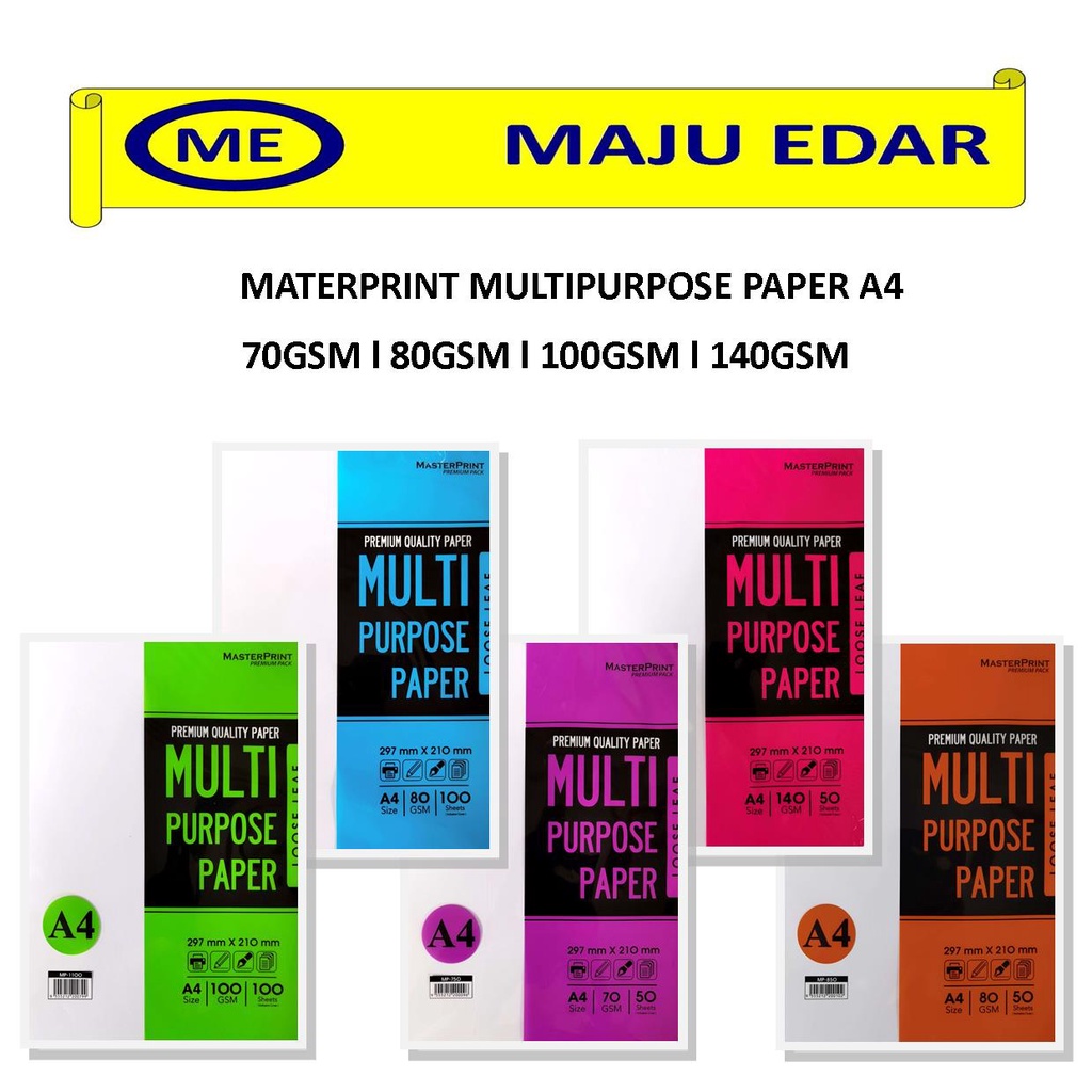 MASTERPRINT กระดาษอเนกประสงค์ A4 SIZE/ A4 PAPER/ KERTAS A4/ 70GSM/80GSM/100GSM/140GSM