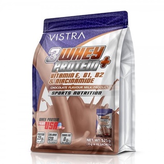 Vistra Sport 3 Whey Protein Plus Chocolate วิสทร้า เวย์โปรตีน 3 ชนิด รสช็อกโกแลต ขนาด 35 กรัม จำนวน 15 ซอง 15368