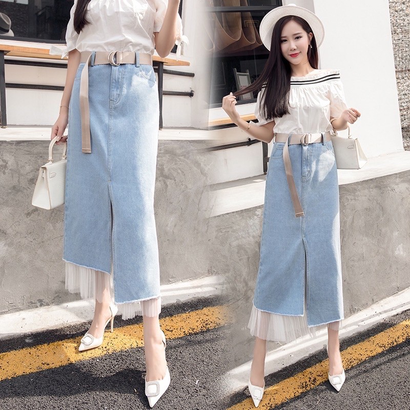 HOT ITEM WOMEN SKIRT กางเกงยีนส์ ฟรีเข็มขัด