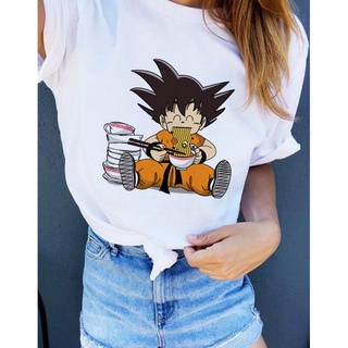 🔥 เสื้อยืดคอกลม แขนสั้น พิมพ์ลาย Dragon Ball Goku สีขาว สําหรับผู้หญิง ไซซ์ S - XL 🔥