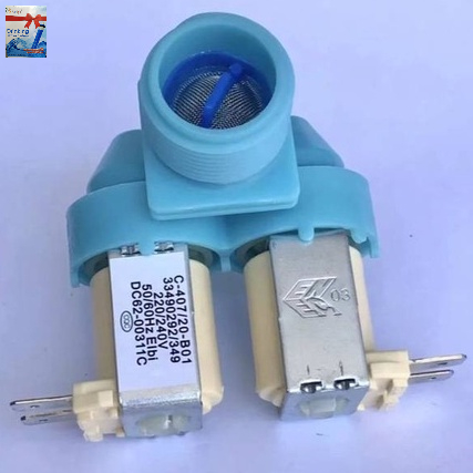 Solenoid Valve เครื่องซักผ้า โซลินอยด์ หรือ วาล์วน้ำเข้าเครื่องซักผ้า samsung 220V 2หัว สีฟ้า กรณีน้