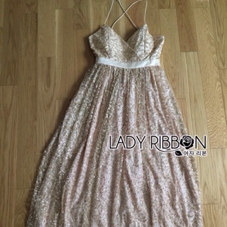 🎀 Lady Ribbons Made 🎀 Lady Ashley High-Elegant Golden Sequin Embroidered Maxi Dress เดรสสายเดี่ยว