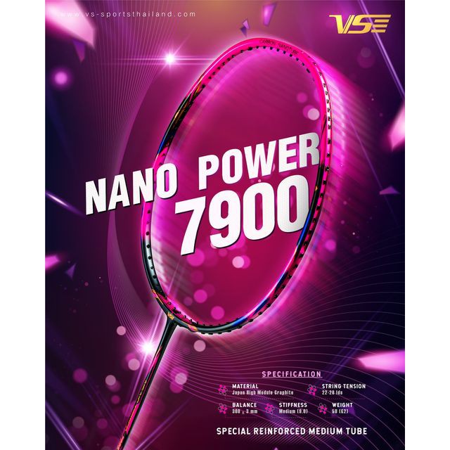 VENSON ไม้แบดมินตัน รุ่น NANO POWER 7900 (Power Type) 5U/BP 300mm/Shaft Flexible/28lbs **Free Strings+Grip+Cover**