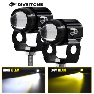 DIVEITONE 1คู่ ไฟสปอร์ตไลท์ LED 2สี แสง ขาว+เหลือง ไฟสปอร์ตไลท์ออฟโรด ไฟมอเตอร์ไซค์ LED จำนวน 2ดวง