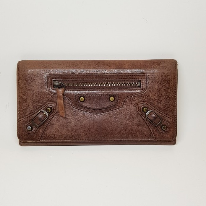 BALENCIAGA Balenciaga wallet 163471 two-fold wallet leather brown กระเป๋าสตางค์มือสองแท้