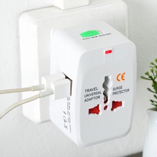 💥มีของพร้อมส่ง 💥 ปลั๊กไฟ Universal พร้อมช่อง USB 2 พอร์ต Universal Plug Adapter with 2 USB Ports