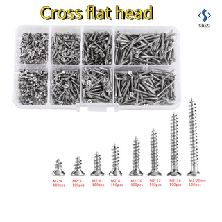 800pcs M2 เหล็กกล้าคาร์บอนนิกเกิลชุบเงินหัว Countersunk ตนเองแตะสกรูชุดค่าผสม Fastener Woodworking Accessory