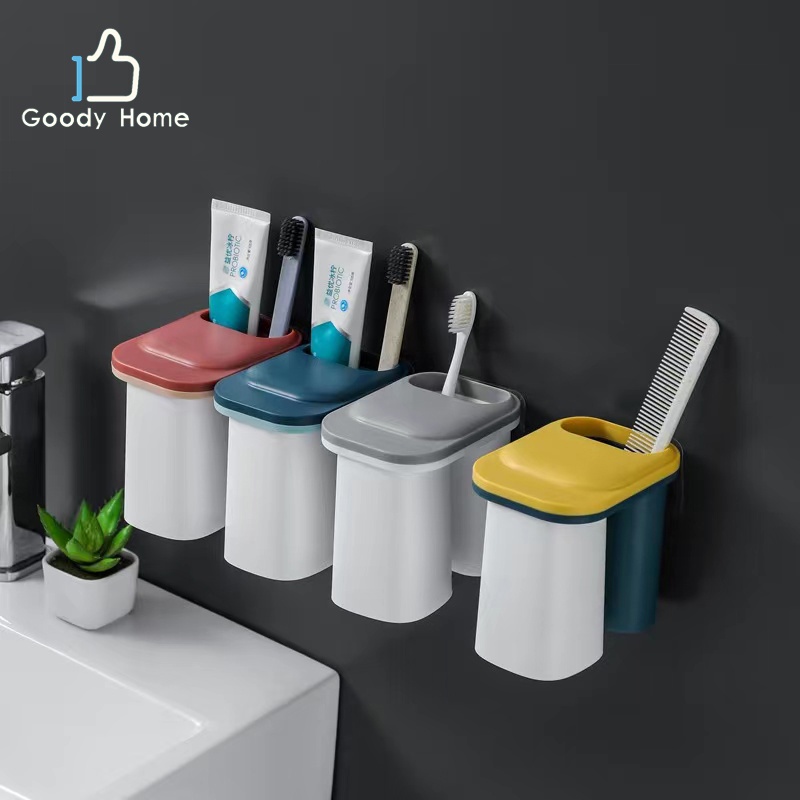 Goody Home ชั้นสำหรับใส่แปรงสีฟัน หลอดยาสีฟัน มีแถบแม่เหล็กสำหรับติดถ้วยน้ำกับชั้น