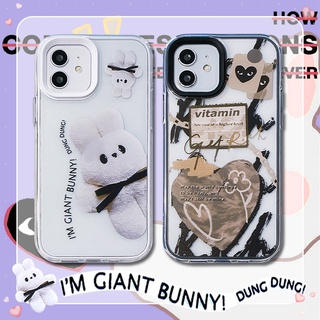 2 in 1 เคสโทรศัพท์มือถือแบบใส หนา กันกระแทก ลายกระต่าย หัวใจ สําหรับ iphone 6 6s 7 8 plus XR 11 12 pro max 13